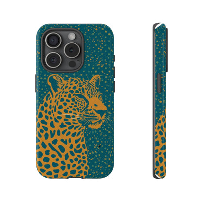 Leopard Spotlight Phone Case — Teal Gold Animal Print Protective Cover