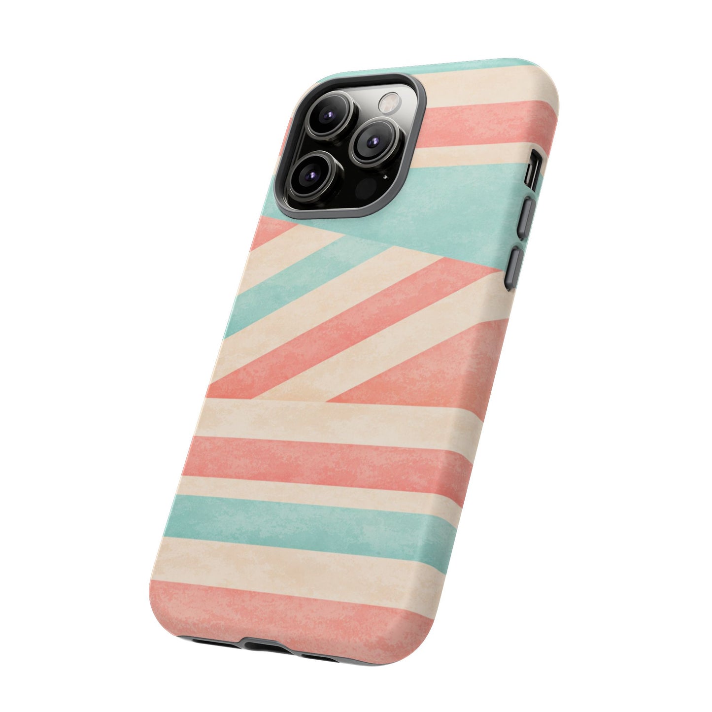 Pastel Stripes Tough Phone Case – Retro Coral & Teal Protective Cover