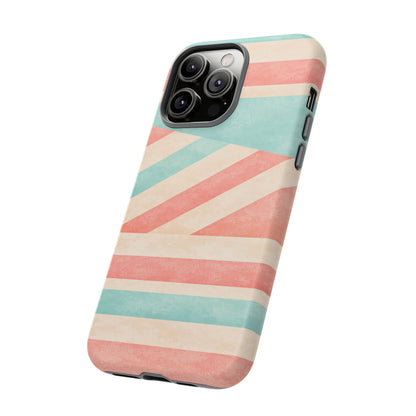 Pastel Stripes Tough Phone Case – Retro Coral & Teal Protective Cover
