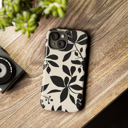Black Floral Pattern Phone Case — Monochrome Botanical Tough Case