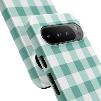 Mint Green Buffalo Check Tough Phone Case — Durable Plaid Protective Cover