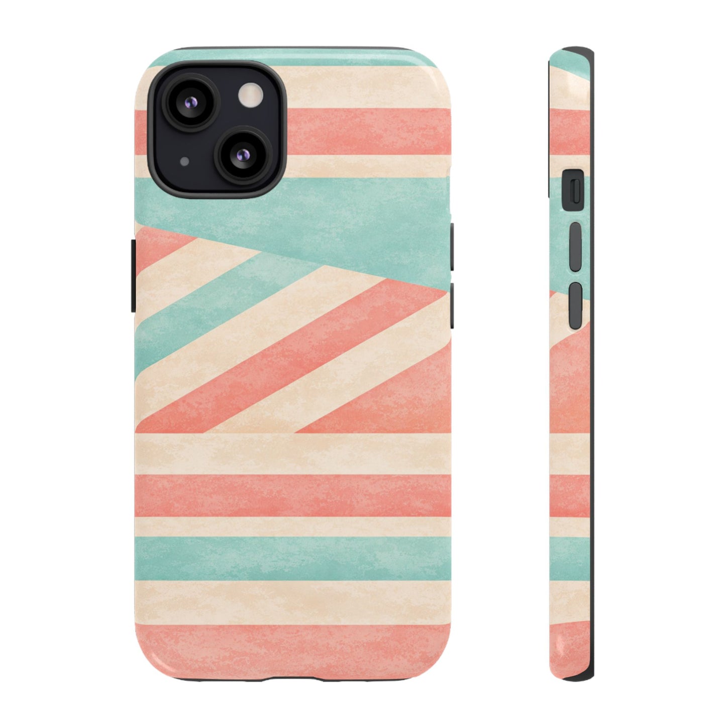 Pastel Stripes Tough Phone Case – Retro Coral & Teal Protective Cover