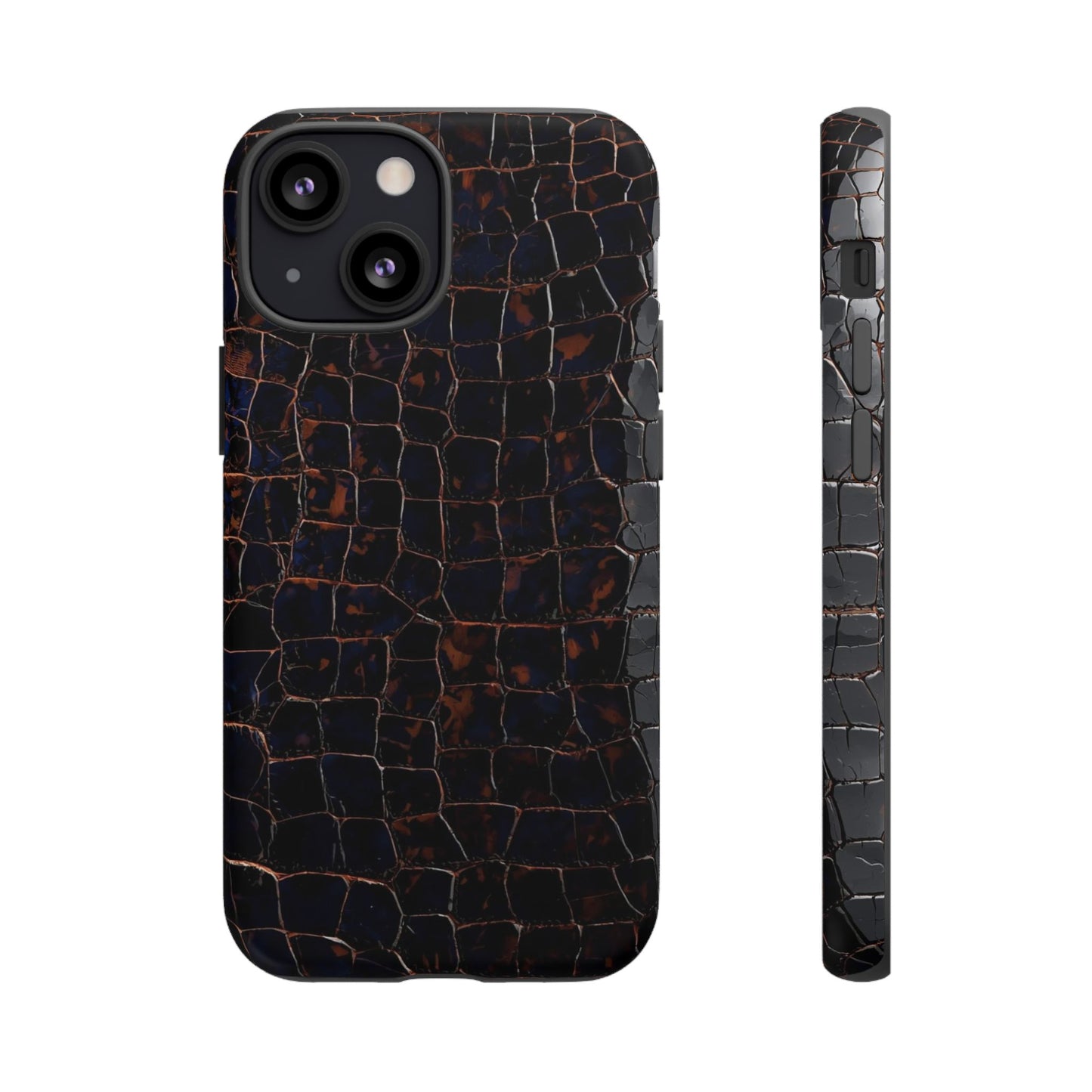 Croc-Embossed Tough Phone Case — Shockproof Black Alligator Texture