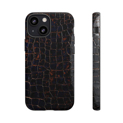 Croc-Embossed Tough Phone Case — Shockproof Black Alligator Texture