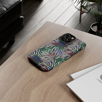 Zebra Camo Tough Phone Case – Green & Blue Animal Print Protective Cover