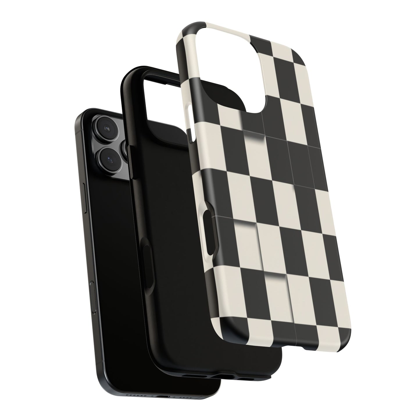 Checkerboard Tough Phone Case — Classic Black & Cream Grid Protective Cover