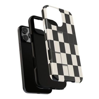 Checkerboard Tough Phone Case — Classic Black & Cream Grid Protective Cover