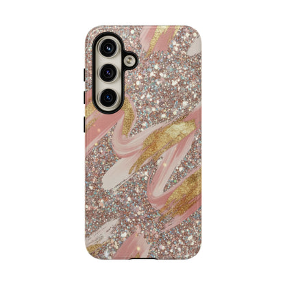 Glitter Blush Marble Phone Case — Pink Gold Swirl Tough Case