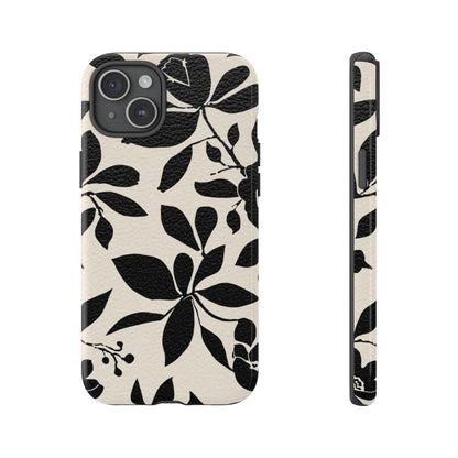 Black Floral Pattern Phone Case — Monochrome Botanical Tough Case