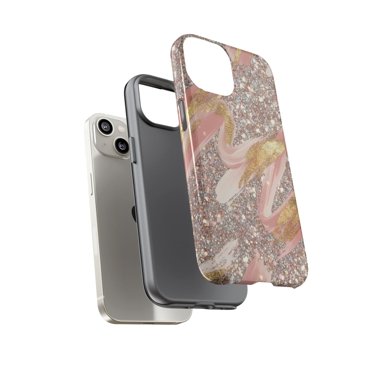 Glitter Blush Marble Phone Case — Pink Gold Swirl Tough Case