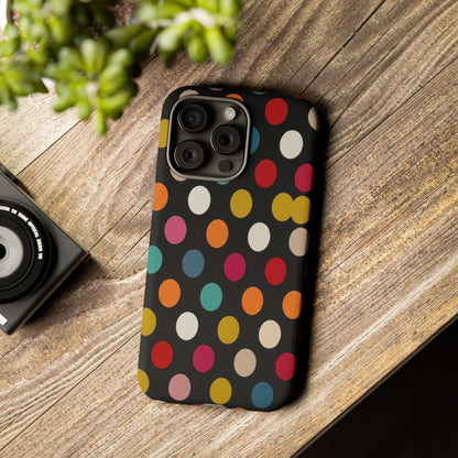 Polka Dot Tough Phone Case – Colorful Retro Dots on Black