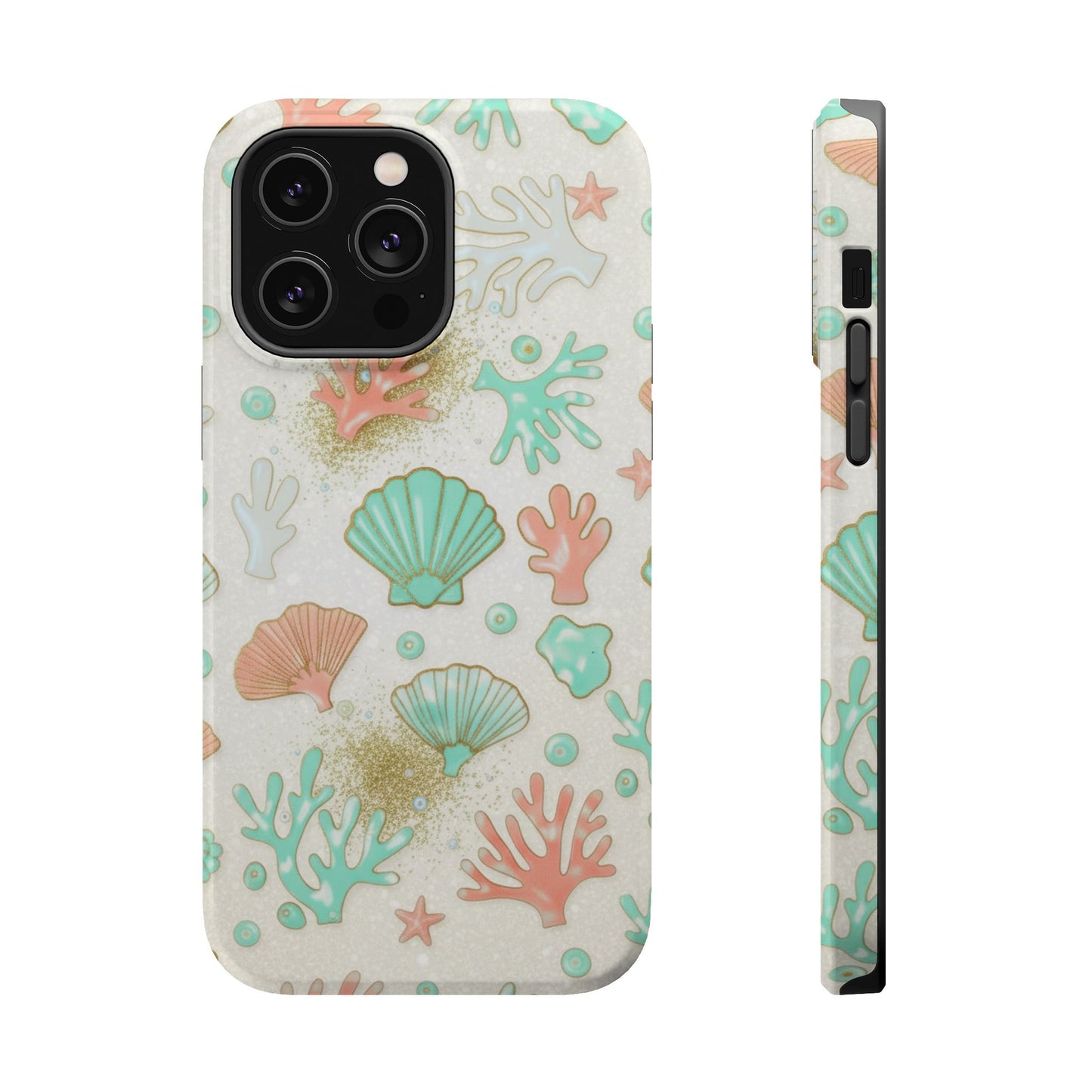 Sea Shells Magnetic Impact Phone Case — Pastel Coral & Teal Beach Design