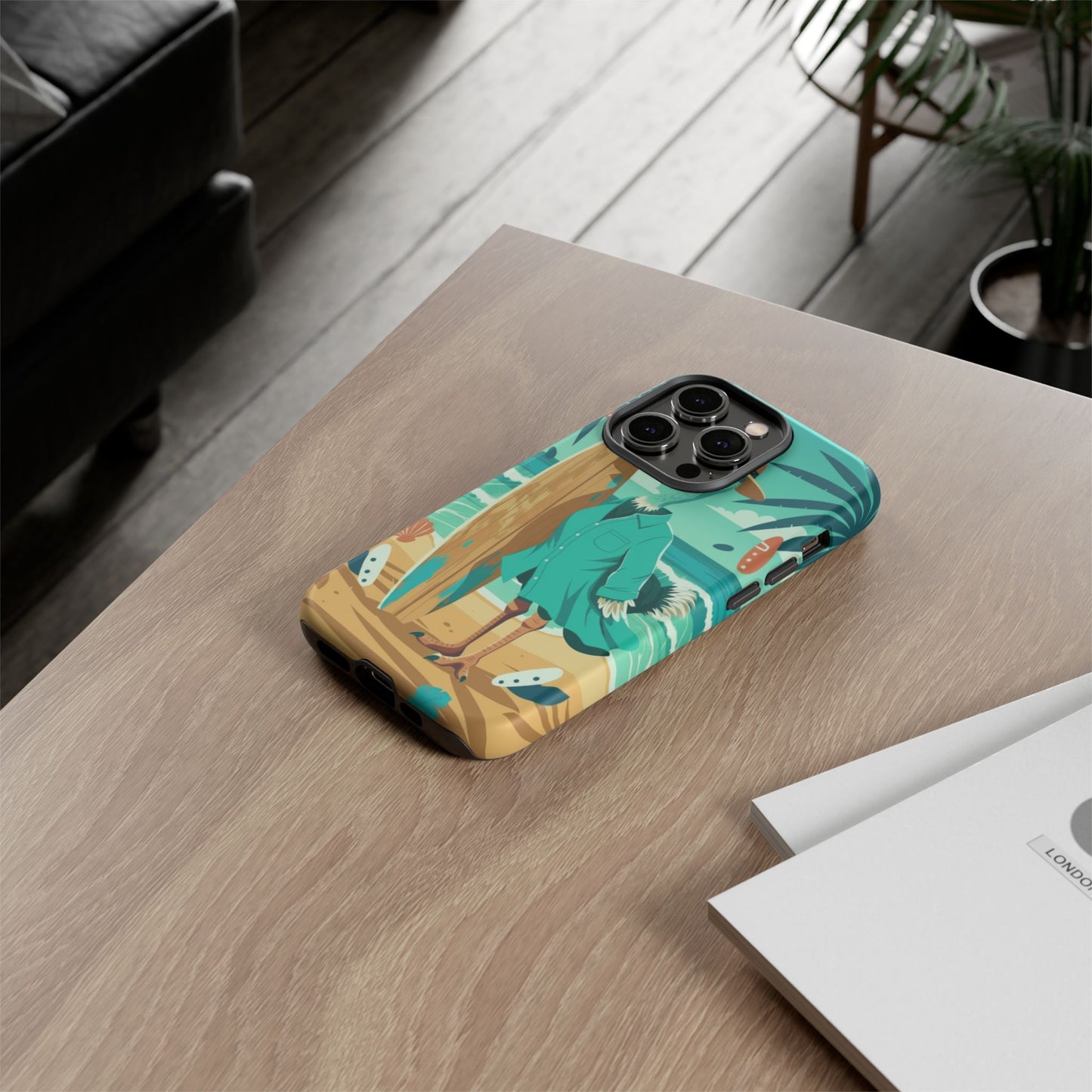 Phone Case — Retro Dressed Seagull Surfing Beach Illustration