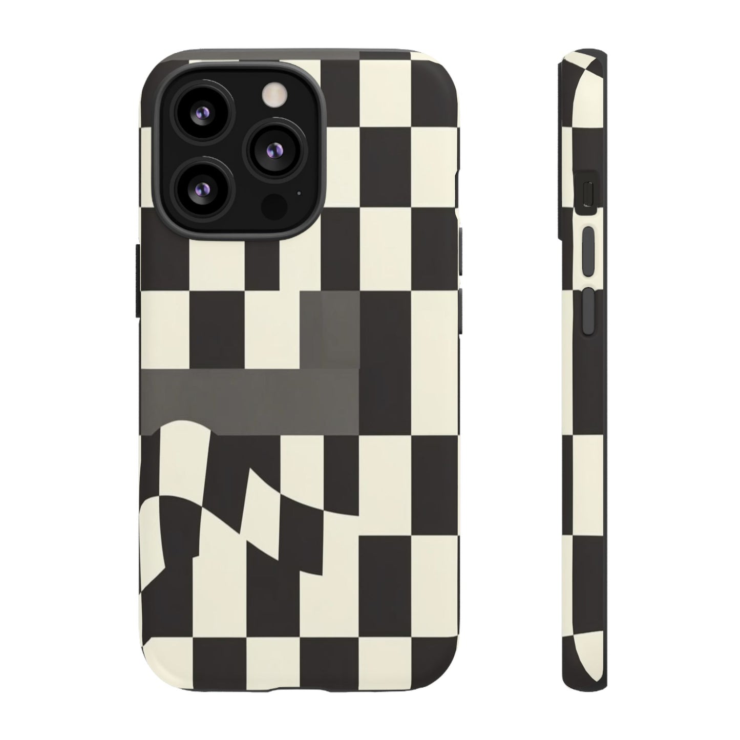 Checkerboard Wave Phone Case — Black & Cream Graphic Tough Case