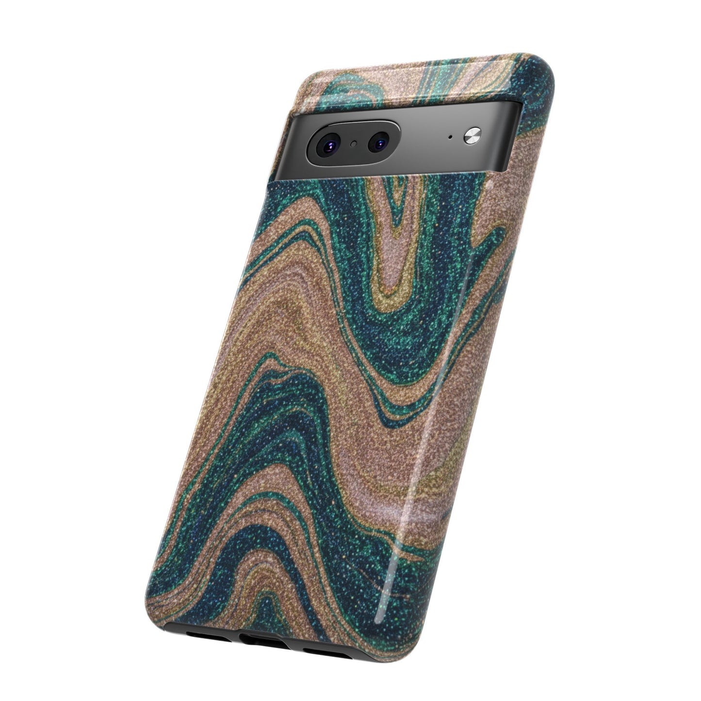 Marbled Teal & Gold Phone Case — Glitter Swirl Tough Case