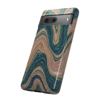 Marbled Teal & Gold Phone Case — Glitter Swirl Tough Case