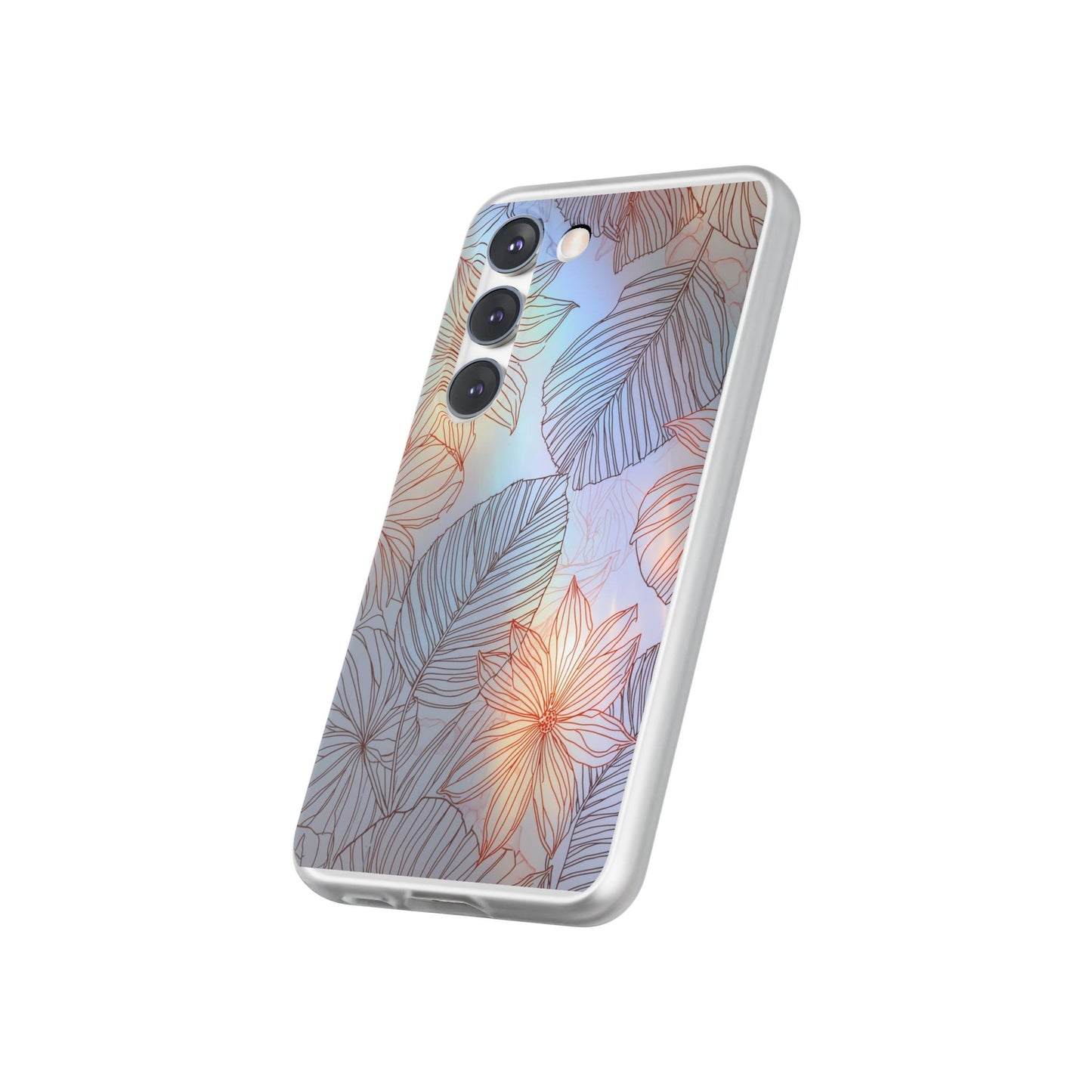 Floral Holographic Phone Case — Iridescent Leaves & Flowers Flexi Case