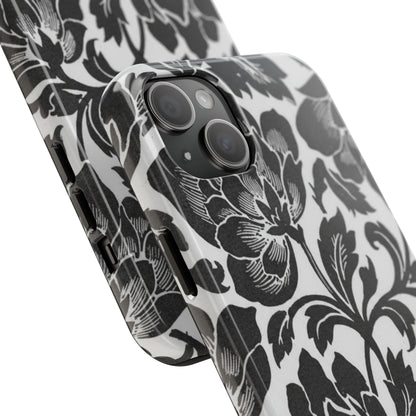 Tough Phone Case — Black & White Vintage Floral Protective Cover