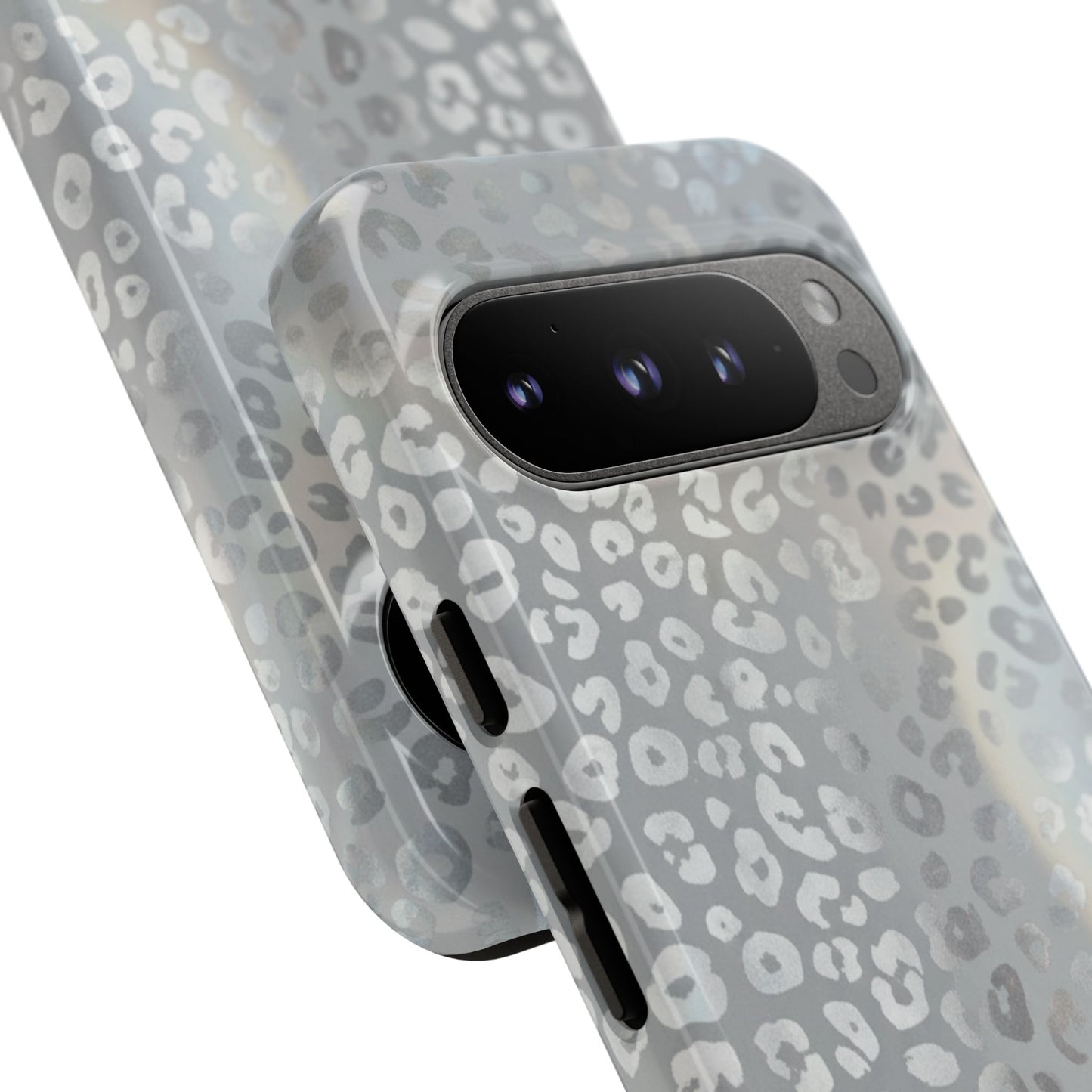 Grey Leopard Print Tough Phone Case — Durable Protective iPhone Cover