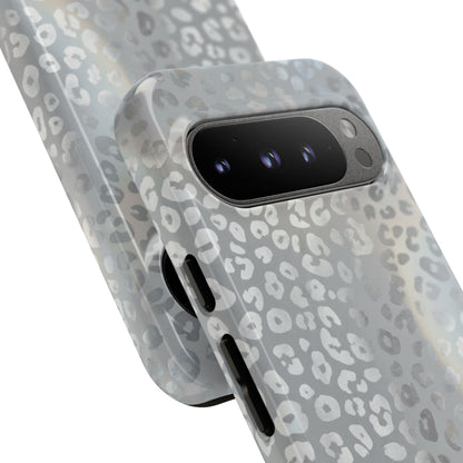 Grey Leopard Print Tough Phone Case — Durable Protective iPhone Cover