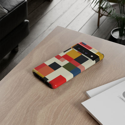 Abstract Color Block Tough Phone Case — Retro Geometric Protective Cover