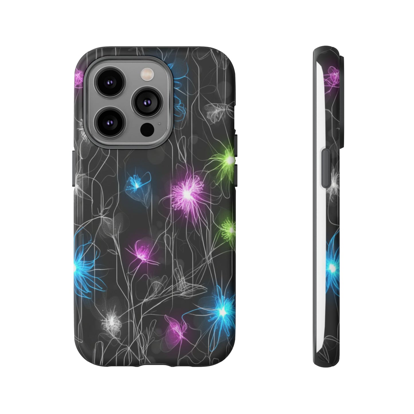 Neon Floral Tough Phone Case — Glow Flower Protective iPhone Cover