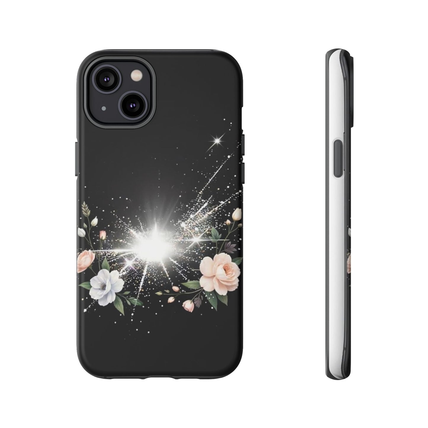 Floral Burst Phone Case — Protective Black Sparkle Design