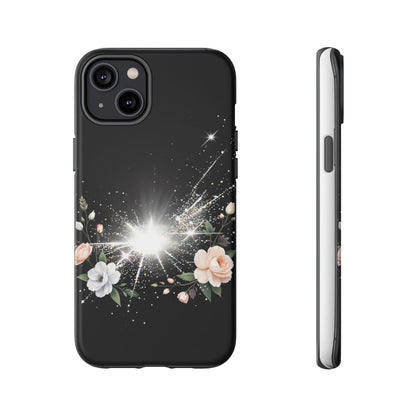 Floral Burst Phone Case — Protective Black Sparkle Design