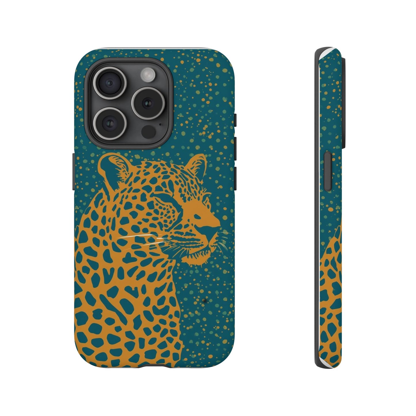 Leopard Spotlight Phone Case — Teal Gold Animal Print Protective Cover