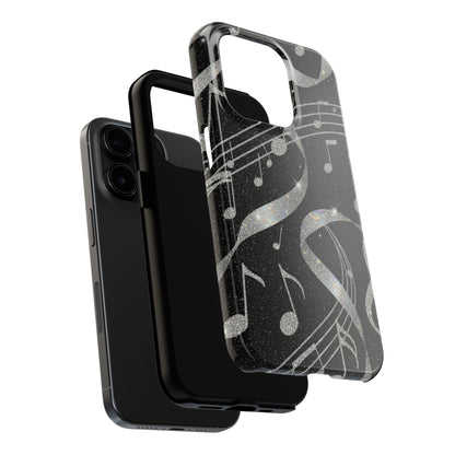 Musical Notes Tough Phone Case – Glitter Black Musician Phone Cover