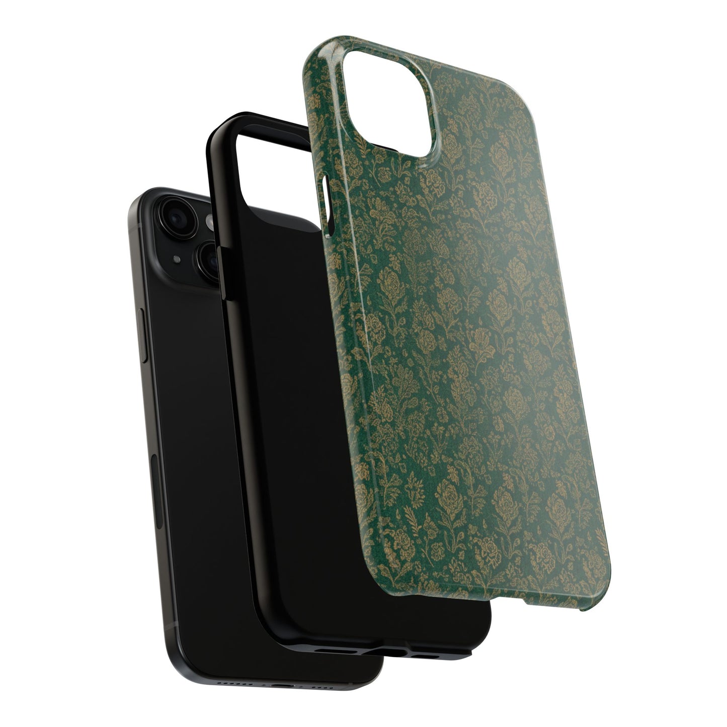 Vintage Floral Tough Phone Case — Green Damask Protective Cover