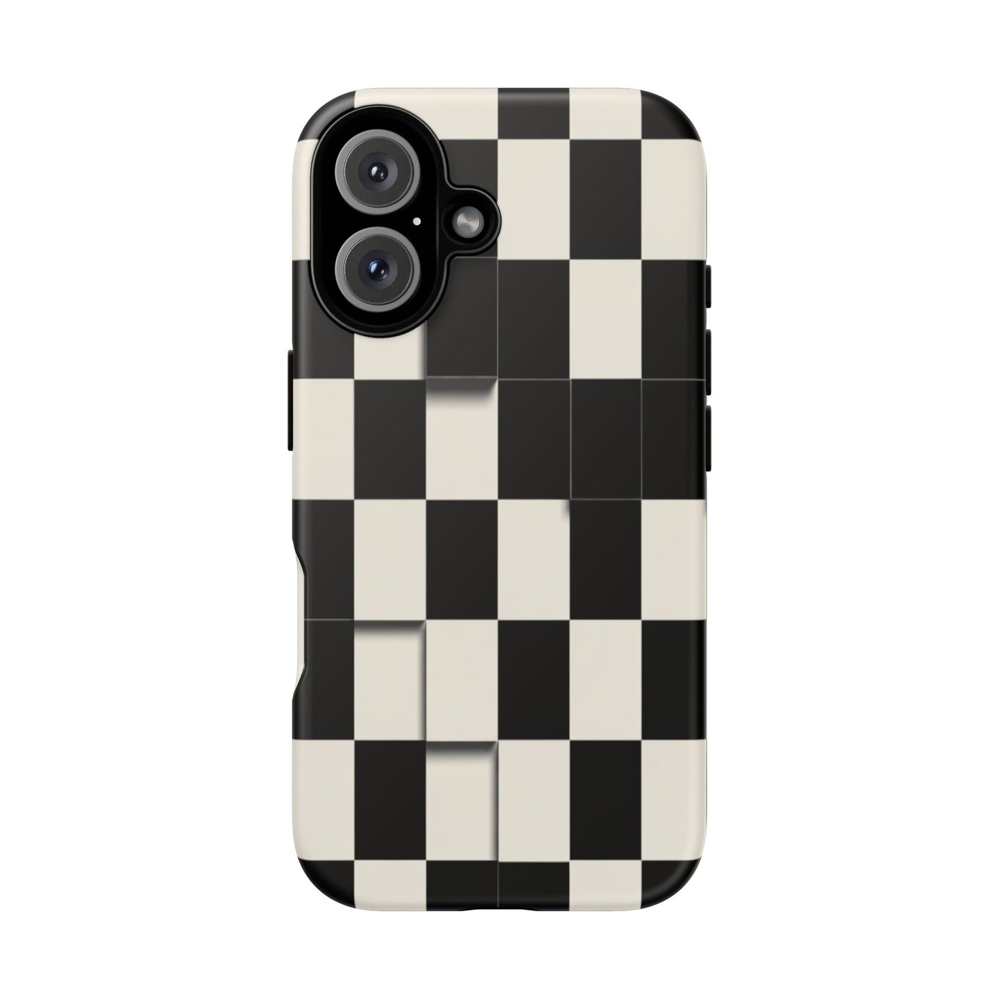 Checkerboard Tough Phone Case — Classic Black & Cream Grid Protective Cover