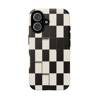 Checkerboard Tough Phone Case — Classic Black & Cream Grid Protective Cover