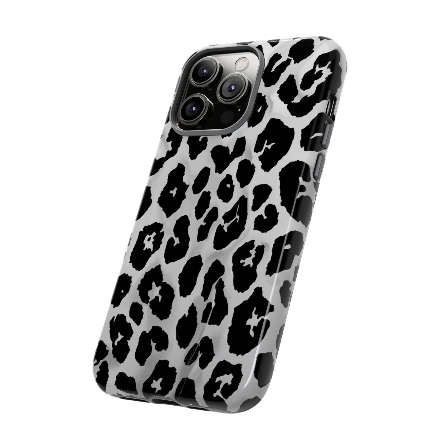 Leopard Print Tough Phone Case – Black & White Animal Pattern Protective Cover