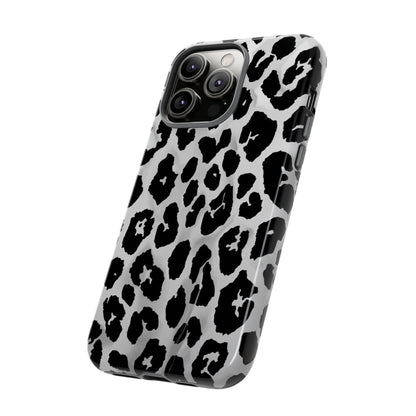 Leopard Print Tough Phone Case – Black & White Animal Pattern Protective Cover