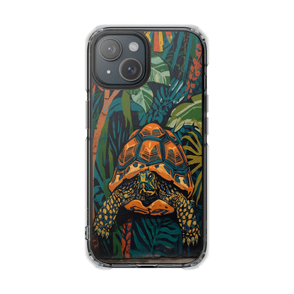Tortoise Jungle Magnetic Clear Phone Case — Protective Clear Case with Tropical Tortoise Art