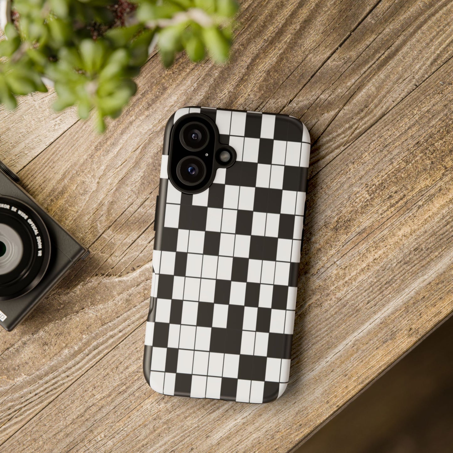 Crossword Grid Phone Case — Black & White Puzzle Pattern Tough Phone Cover