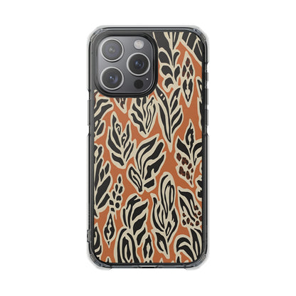 Clear Magnetic Phone Case — Earthy Abstract Leaf Pattern
