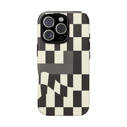 Checkerboard Wave Phone Case — Black & Cream Graphic Tough Case