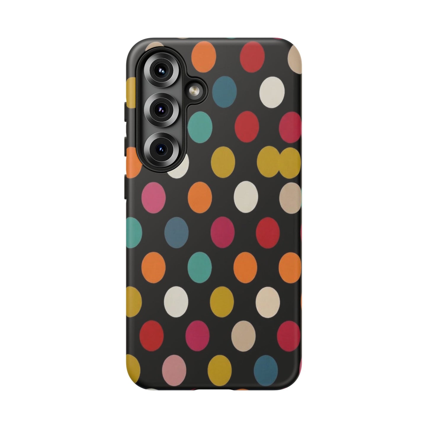 Polka Dot Tough Phone Case – Colorful Retro Dots on Black