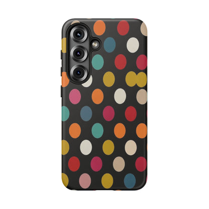 Polka Dot Tough Phone Case – Colorful Retro Dots on Black