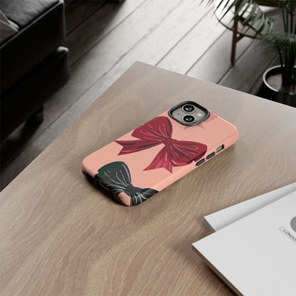 Bow Pattern Tough Phone Case — Pink, Red & Black Decorative Bows