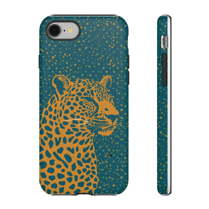 Leopard Spotlight Phone Case — Teal Gold Animal Print Protective Cover