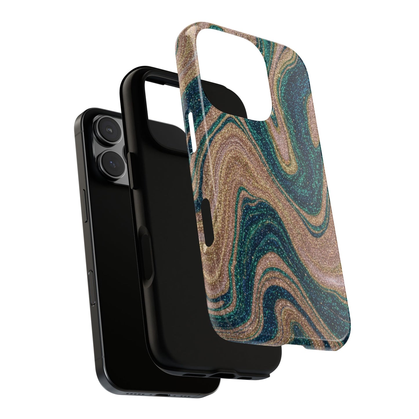 Marbled Teal & Gold Phone Case — Glitter Swirl Tough Case