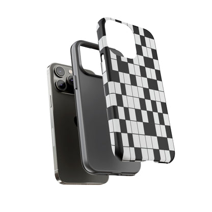 Crossword Grid Phone Case — Black & White Puzzle Pattern Tough Phone Cover