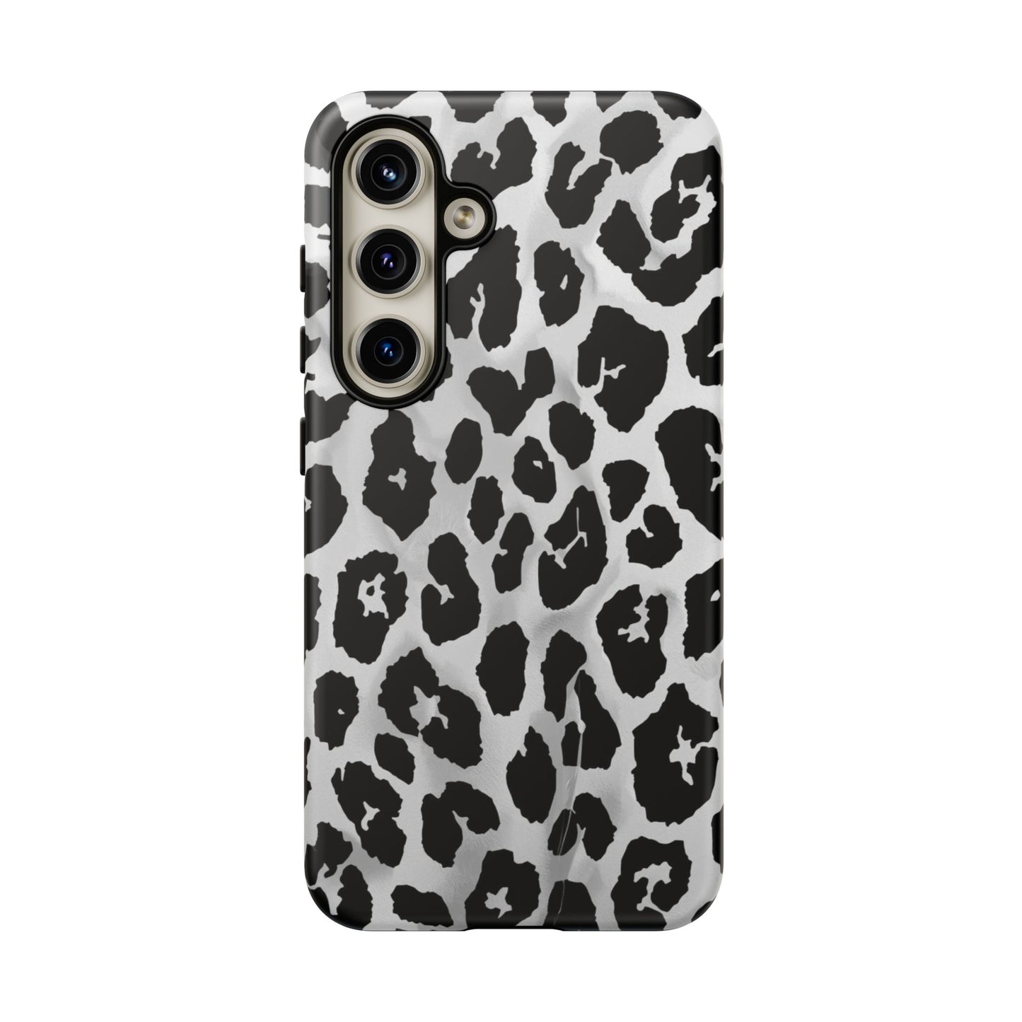 Leopard Print Tough Phone Case – Black & White Animal Pattern Protective Cover