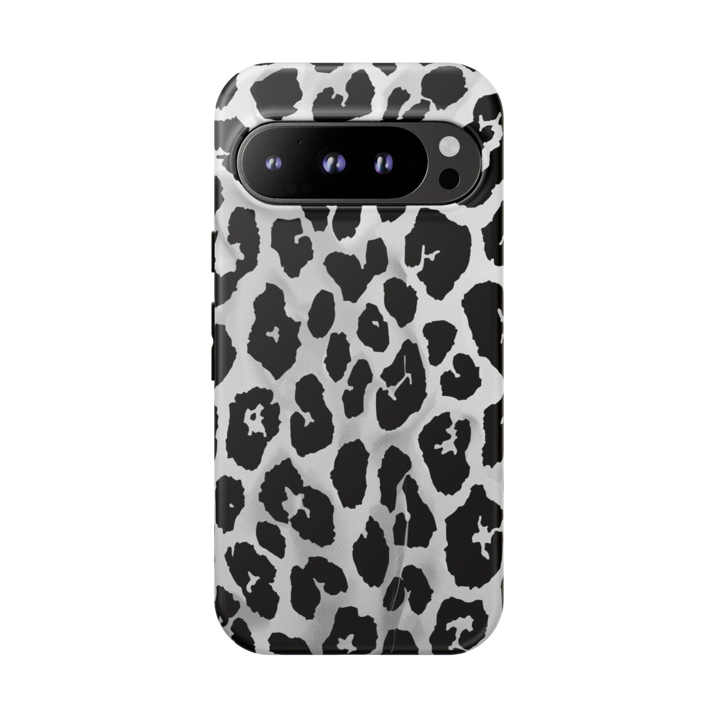 Leopard Print Tough Phone Case – Black & White Animal Pattern Protective Cover