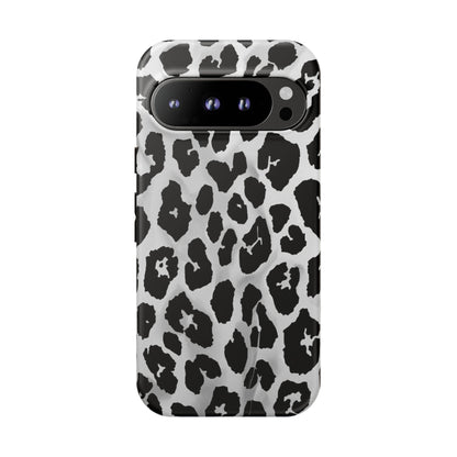 Leopard Print Tough Phone Case – Black & White Animal Pattern Protective Cover