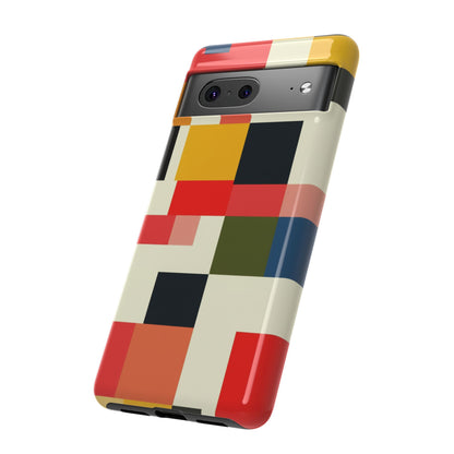 Abstract Color Block Tough Phone Case — Retro Geometric Protective Cover