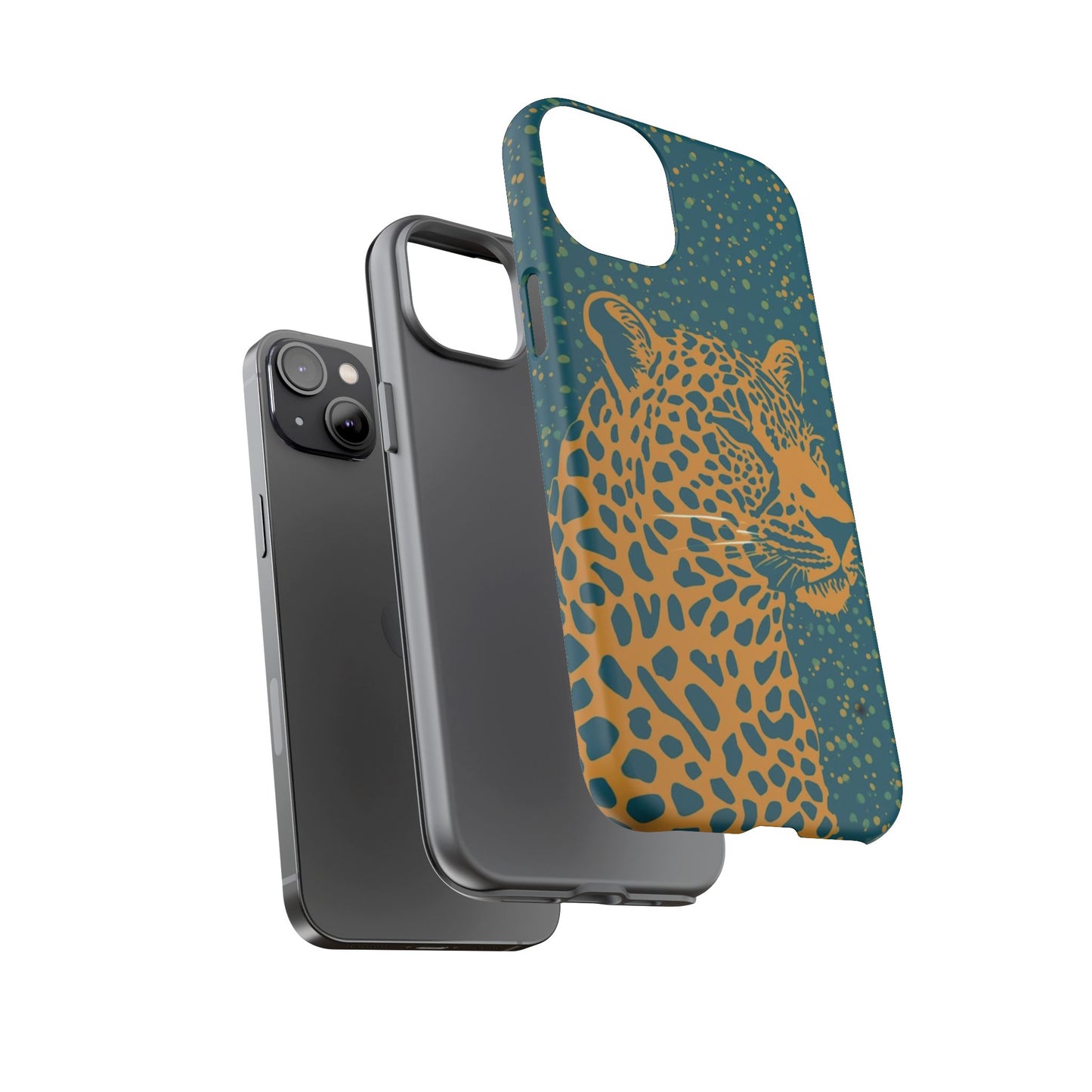 Leopard Print Tough Phone Case — Gold Panther on Teal, Protective iPhone Cover